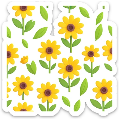 3D iOS-style realistic rendering of yellow flowers with green leaves, modern clean slightly glossy look, suitable for iOS app icon or illustration sticker