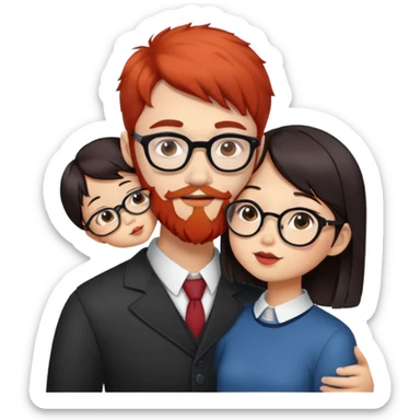 red bearded man in glasses kisses whis asian girl with dark hair and pageboy haircut sticker