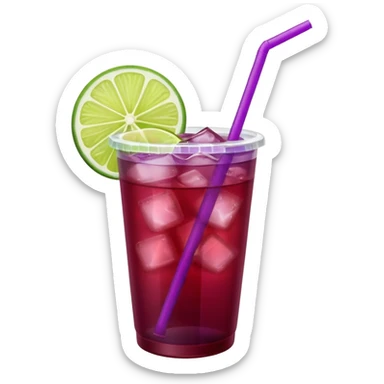 maroon purple cocktail with a lime in a plastic cup with lid and straw  sticker
