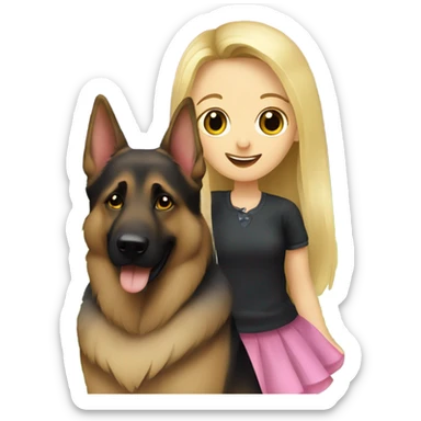 dark german shepherd with cute blonde girl sticker