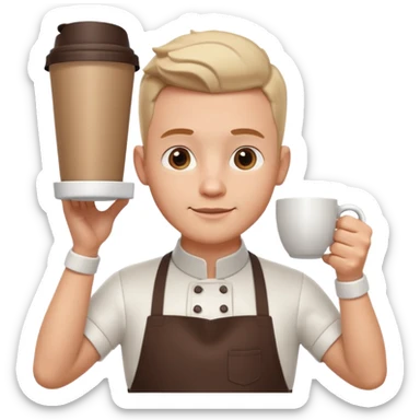 male barista portrait, head and shoulders only, wearing apron collar, holding a coffee cup, confident friendly expression, cafe worker vibe, 3D cartoon, mobile game icon style, clean background, no text, no watermark
 sticker
