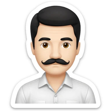 mustached man with medium hair and white shirt and black mustach and hair sticker