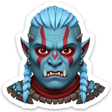 Fantasy orc portrait emoji, icy blue and deep red frost war paint on face, brutal winter warrior mood, strong facial features, minimal tribal design, clean high readability emoji style, male/female variant
 sticker