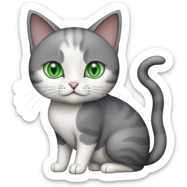 full body small short hair dark grey and white cat with green eyes sticker