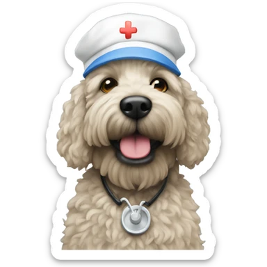 Black large labordoodle with nurse hat sticker