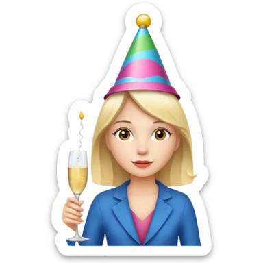 girl with Champagne bottle with party cap. sticker