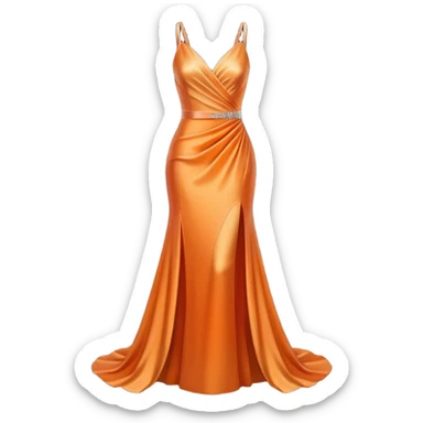 realistic isolated long slim pastel orange formal party satin dress with gradient shiny sparkling dark orange sticker