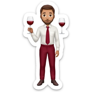 Anwar Jibawi with dark brown hair, white dress shirt, wine red silk pants sticker