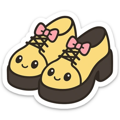 Make the shoes pastel yellow with black and pink accents, kawaii style, no socks, no hearts, transparent background sticker