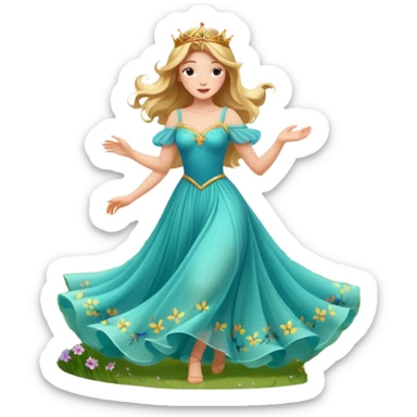 Mi princesa bailando vale entre las praderas más allá avanzando están las mariposas y el colibrí Más allá donde Cantan y danzan sticker