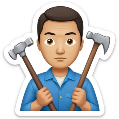 serious kazakh worker middle age photorealistic with hammer sticker