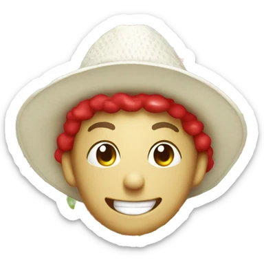 Red Strawberry smiling with a white sun hat in  sticker