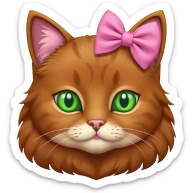   brown cat with green eyes and a pink bow sticker