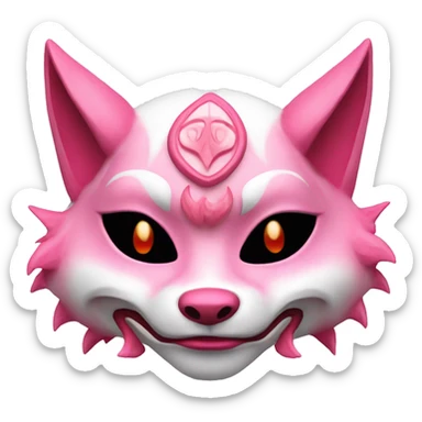 Pink feminine oni kitsune japanese mask sticker