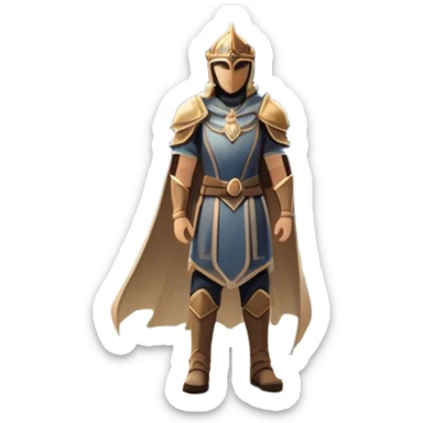 An icon featuring a hero with a closed visor, standing in a majestic, mystical landscape, inspired by RPGs like Elden Ring. The design includes a stunning, ethereal background with towering castles and distant mountains, symbolizing the adventure and mystery. Transparent background sticker