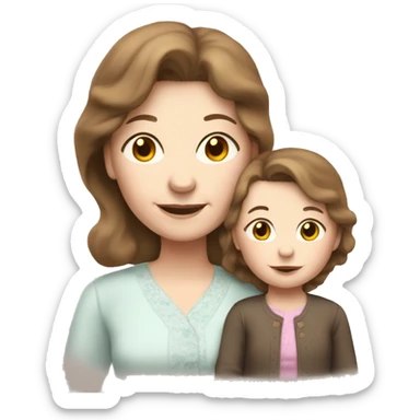 Grandma, white, long brown hair, pale skin, with baby girl sticker