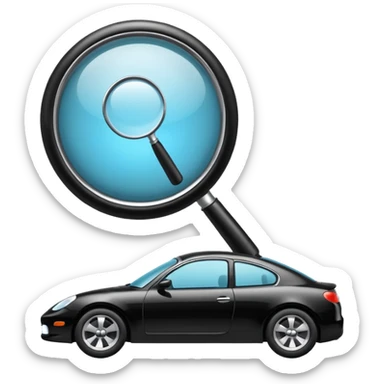 car silhouette with a magnifying glass above it sticker