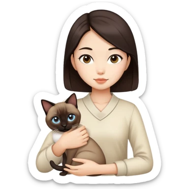 Dark brown haired Asian girl with a Siamese cat sticker