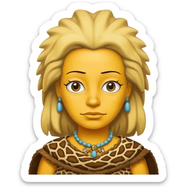 a simpson woman wearing ancient animal skin cloth, half body, icon, yellow skin sticker