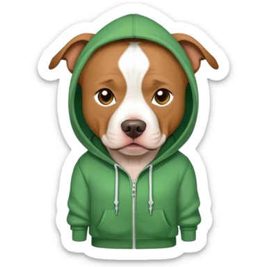 chestnut brown and white pitbull in green hoodie sticker