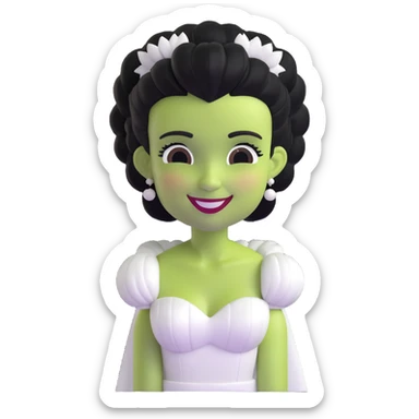 adorable 3D Bride of Frankenstein with big smile and cute black and white hair sticker