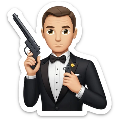 James Bond in tuxedo with gun, secret agent sticker