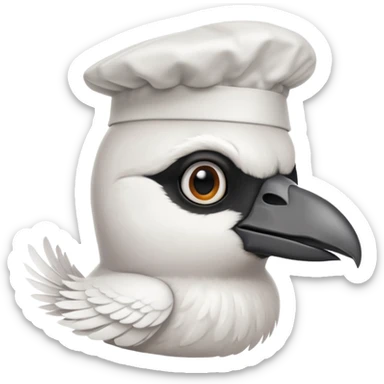 a white crow with a chef hat sticker