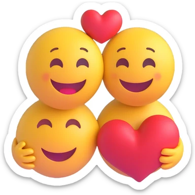 3D smiley emoji, round shape, in love, hugging boy and girl smileys, hearts, no body sticker