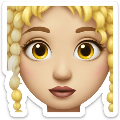 Round yellow emoji with manicure, long nails and plump lips, eyelash extensions and big eyes with tears sticker