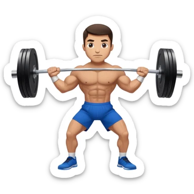brunette buff man with blue shorts deadlift sticker