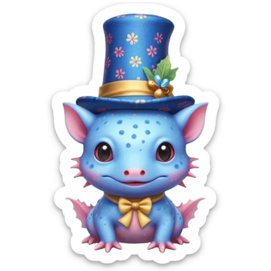 blue axolotl with magician hat sticker