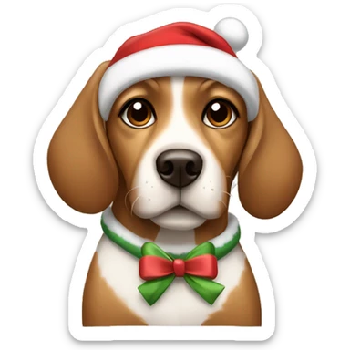 A brown cute dog wearing a Christmas hoodie and a bow on her head sticker