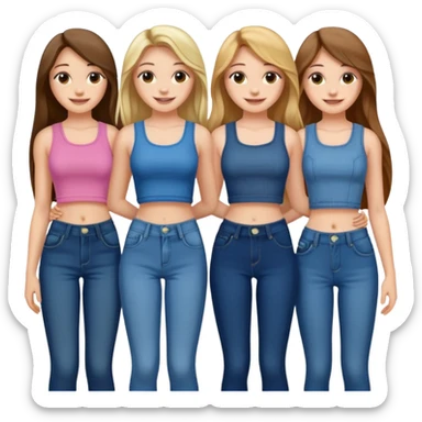 group of cute teenage girls with long hair in crop tops and jeans sticker