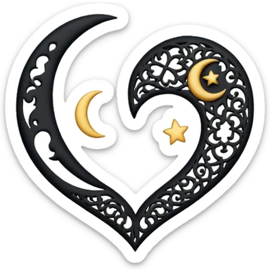 emo heart with crescent moon and black lace sticker