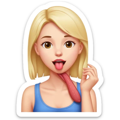 Girl with tongue out holding neck sticker