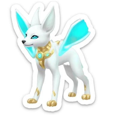 Shiny White Angelic Godly Electric Albino Umbreon. cyan eyes and cyan markings. Golden Anubis-rings. full body sticker