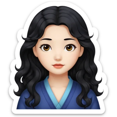 Beautiful girl,Black hair,wavy hair，long hair,Black eyes,Chinese sticker