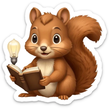 squirrel reading with retro light lamp sticker