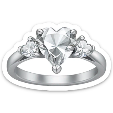 Heart shaped diamond with tear drop diamonds on the side in white gold ring sticker
