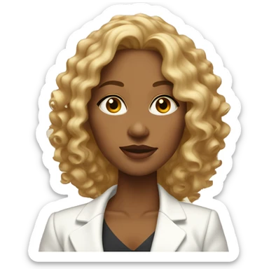 Woman with caramel skin and shoulder length blonde curly hair wearing a white blazer sticker