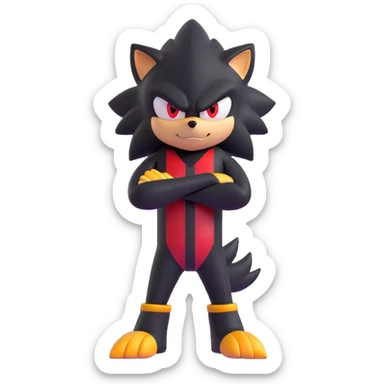 Shadow the Hedgehog standing with arms crossed, red stripes, black fur, determined look sticker