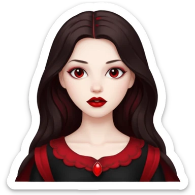 Persephone, Death Goddess from Rome Mythology with long dark brown hair, black and red outfit sticker