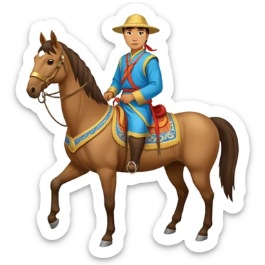 mongolian man on horse full body sticker