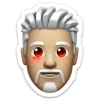 White hair and goatee male cyborg head with red skin and circuits sticker