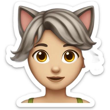 Cat girl (Caucasian with dark brown hair) cat ears sticker