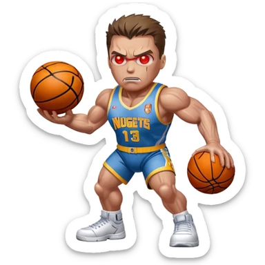 The Terminator wearing a Denver Nuggets uniform bouncing a basketball sticker