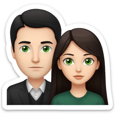 White man with black hair and green eyes woman with long brown hair and brown eyes sticker