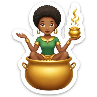 black woman sitting on a pot of gold sticker