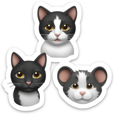 black cat, black and white cat and 2 brown rats sticker