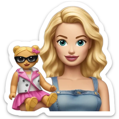 margot robbie avec une barbie dans  la main sticker